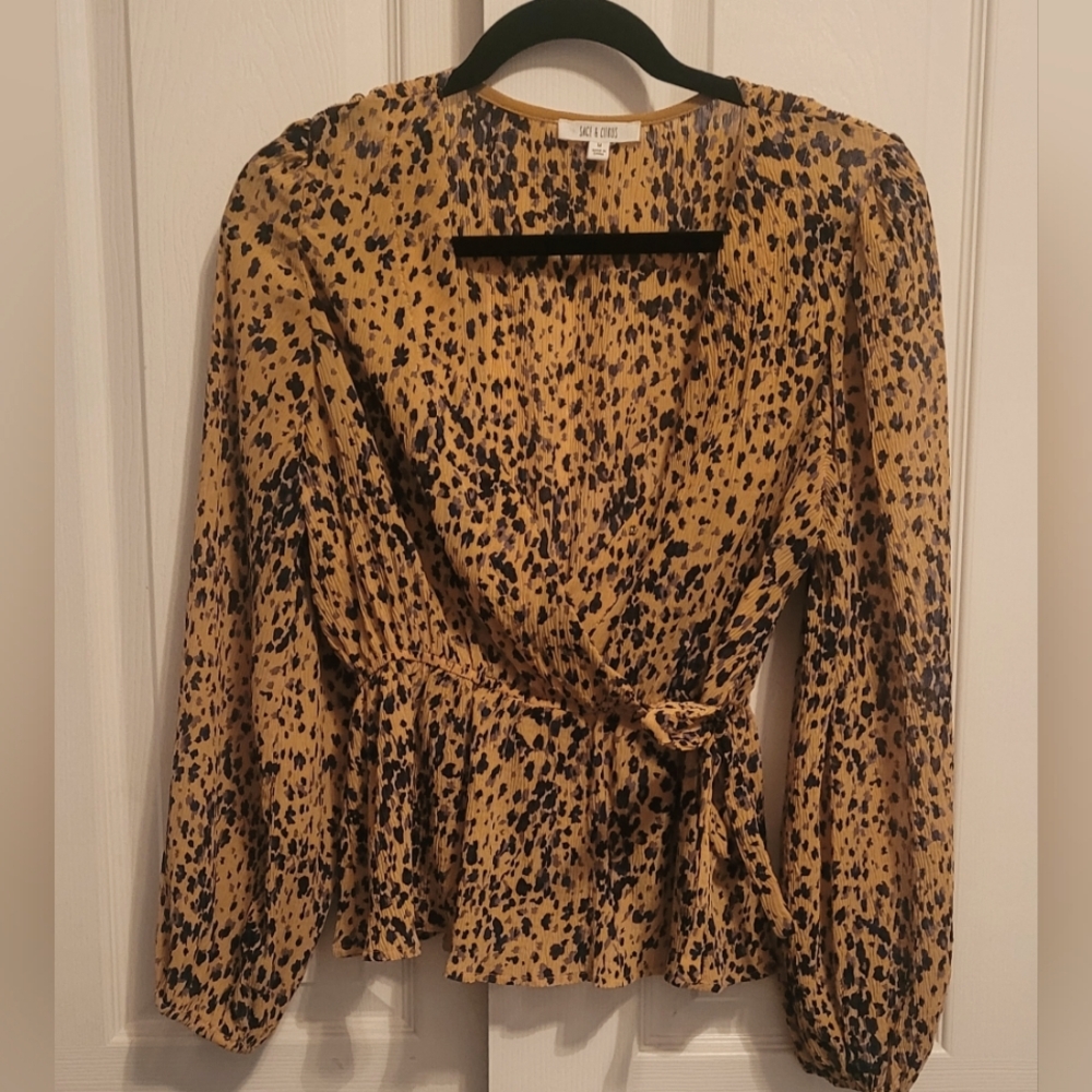 Womens Sage & Citrus Size MD Crinkle Animal Print Dress Top